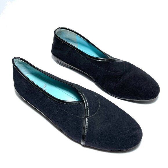 Thierry Rabotin Made in Italy Slip On Flats in Black Stretch Fabric Leather - Picture 1 of 10
